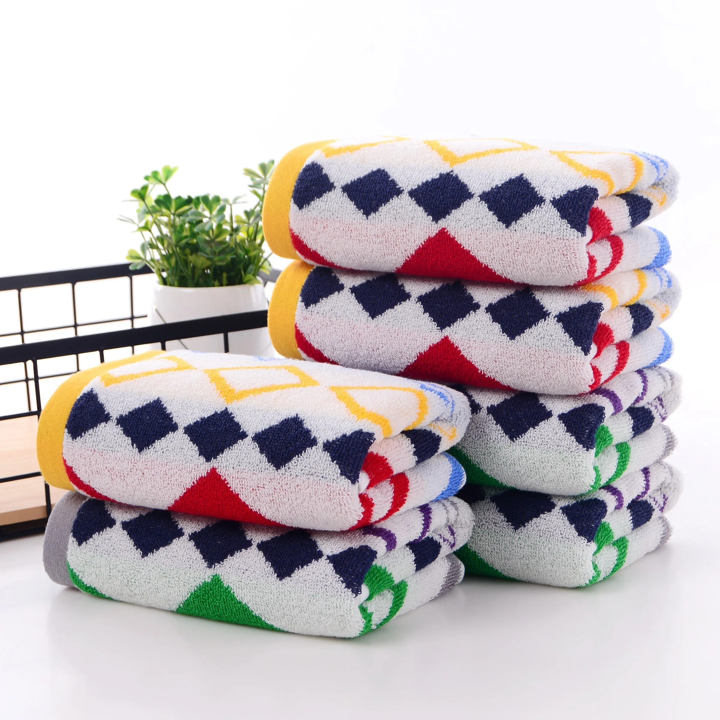 2pc Geometric Hand Towel Set Soft Absorbent Bathroom Accessories