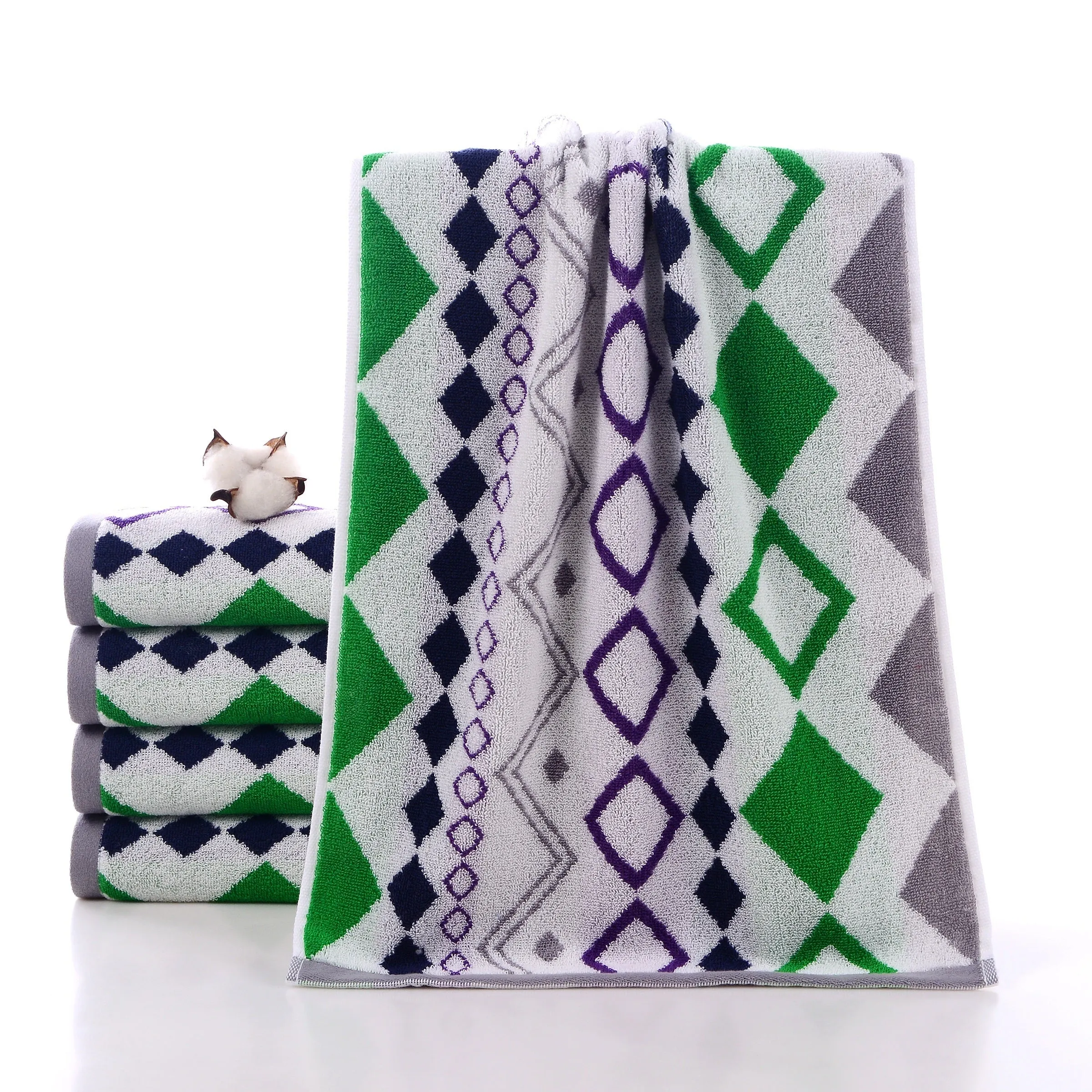 2pc Geometric Hand Towel Set Soft Absorbent Bathroom Accessories