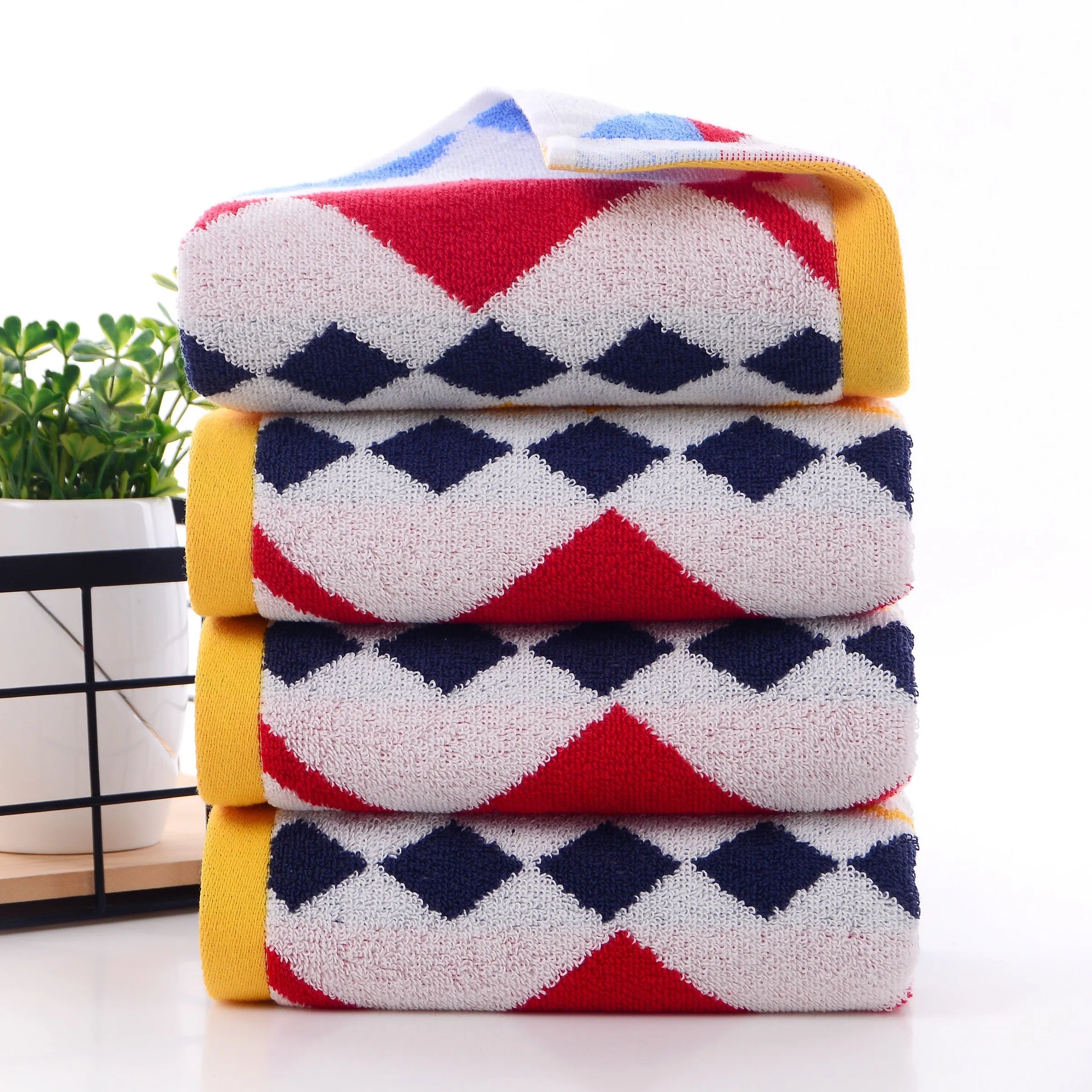 2pc Geometric Hand Towel Set Soft Absorbent Bathroom Accessories