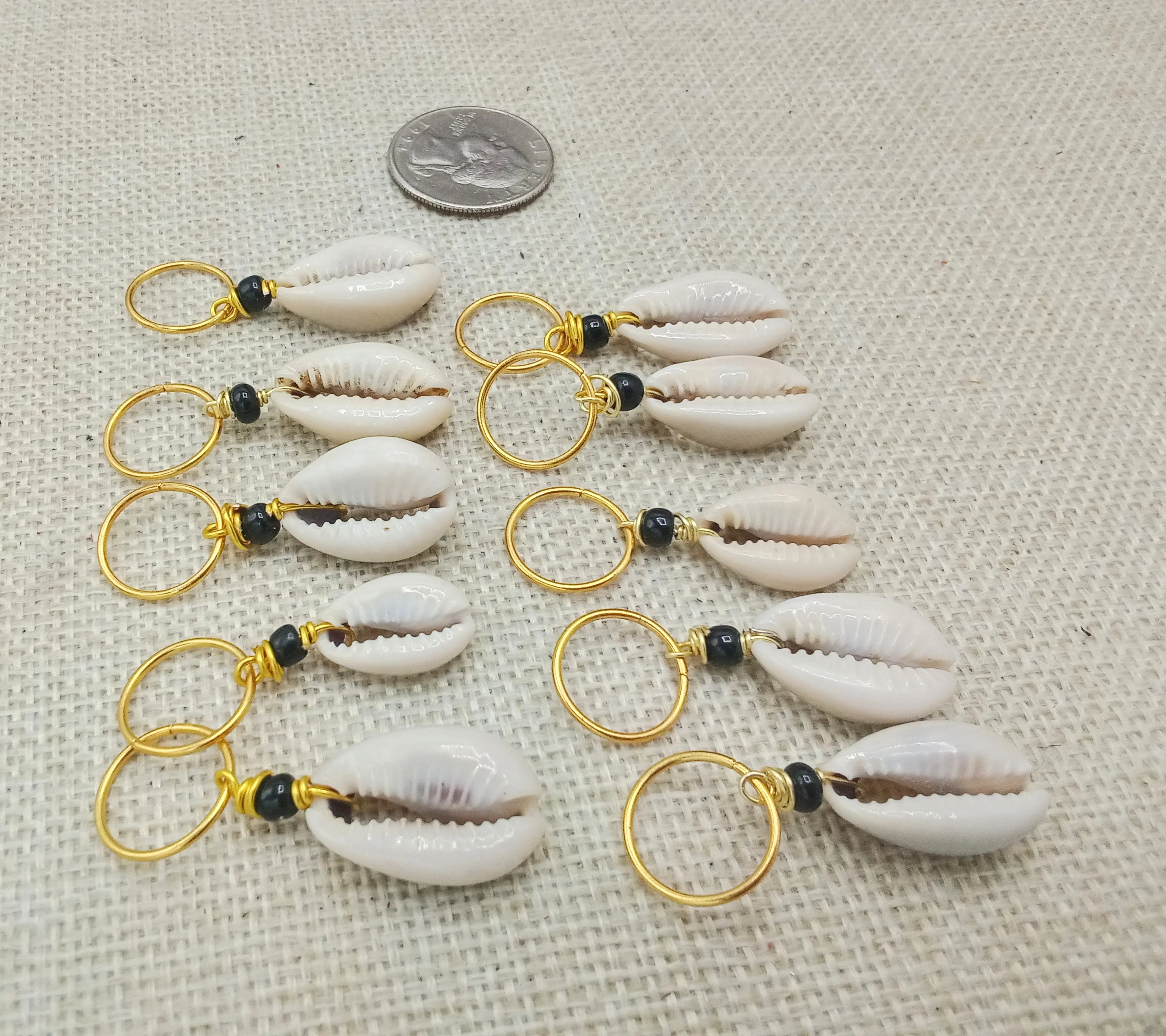 African Cowrie Hair Jewelry Accessories Gold Black Locs Dreads Braids Twist Handmade