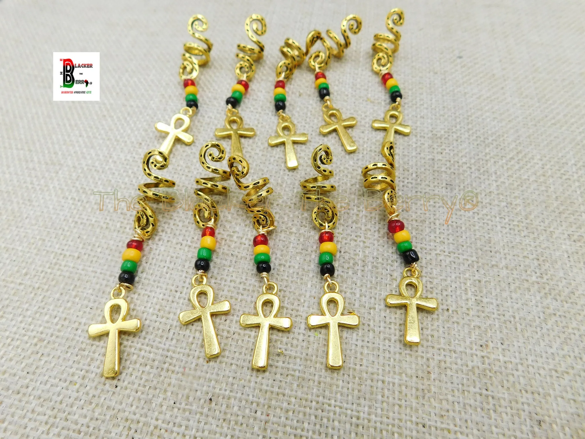 Ankh Hair Jewelry Rasta Red Green Yellow Black Handmade Accessories Black Owned