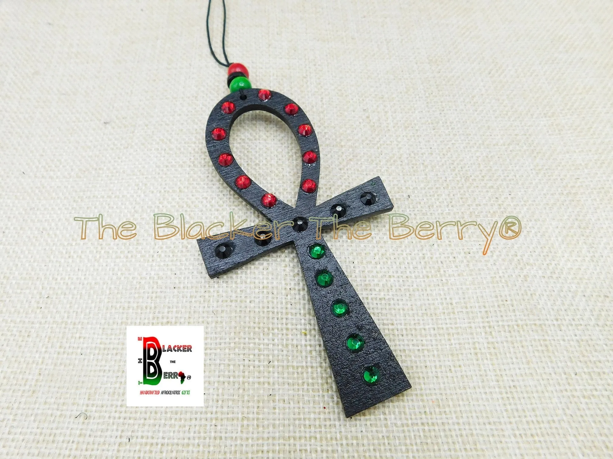 Ankh Wooden RBG African Car Charm Handmade Accessories Bling Gift Ideas Black Owned