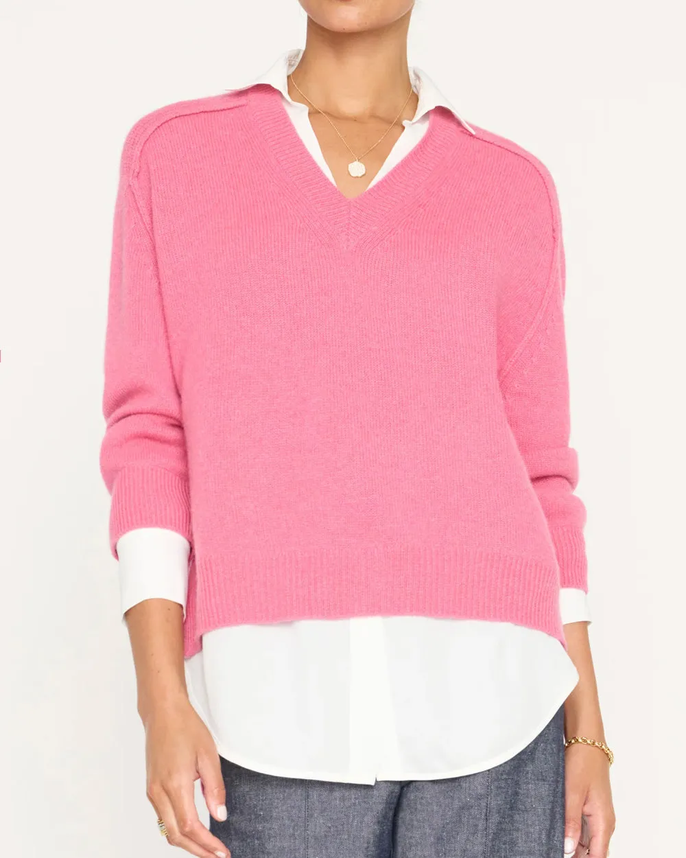 Aster Pink V Neck Layered Pullover