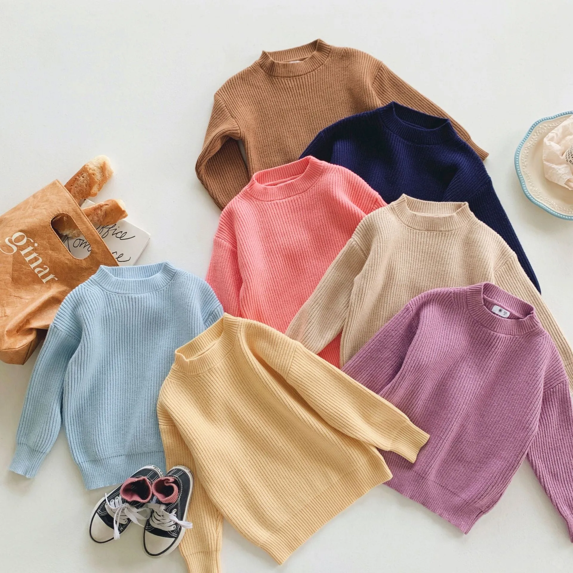 Baby Kid Girls Boys Solid Color Sweaters Wholesale 23090666