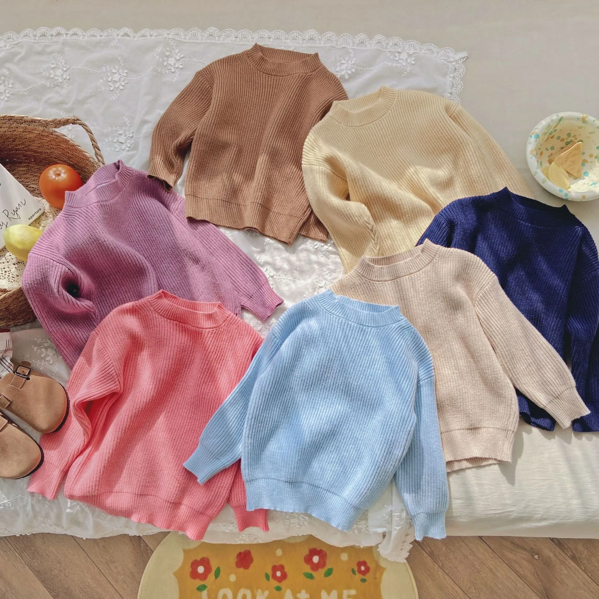 Baby Kid Girls Boys Solid Color Sweaters Wholesale 23090666