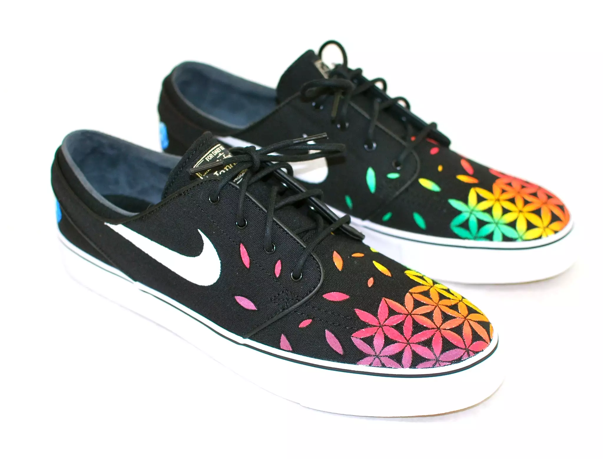 Custom Hand Painted Nike Zoom Stefan Janoski Sneakers - Rasta Sacred Geometry Flower of Life pattern