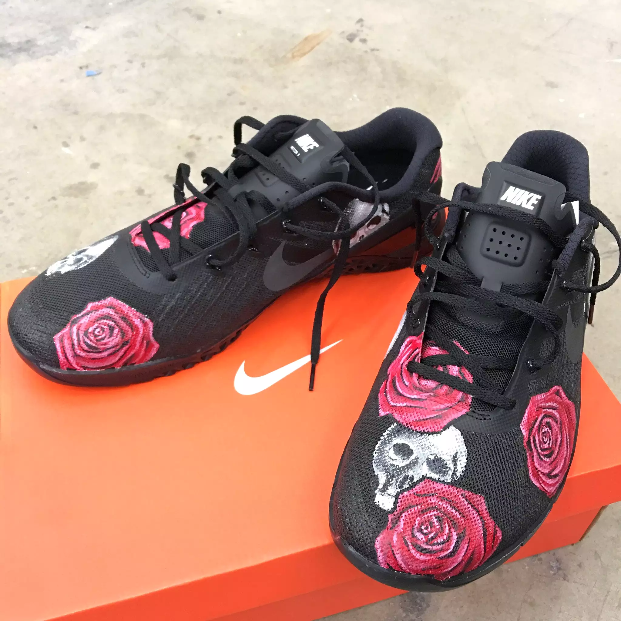 Custom Hand Painted Skull & Rose Nike Metcon Crossfit Shoe