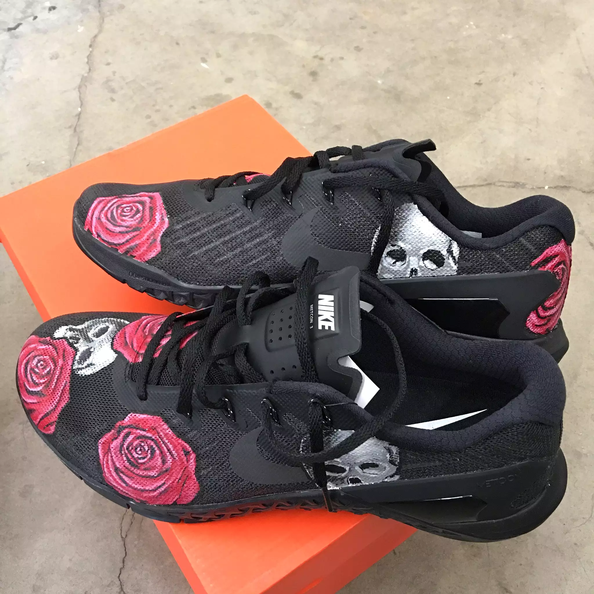 Custom Hand Painted Skull & Rose Nike Metcon Crossfit Shoe