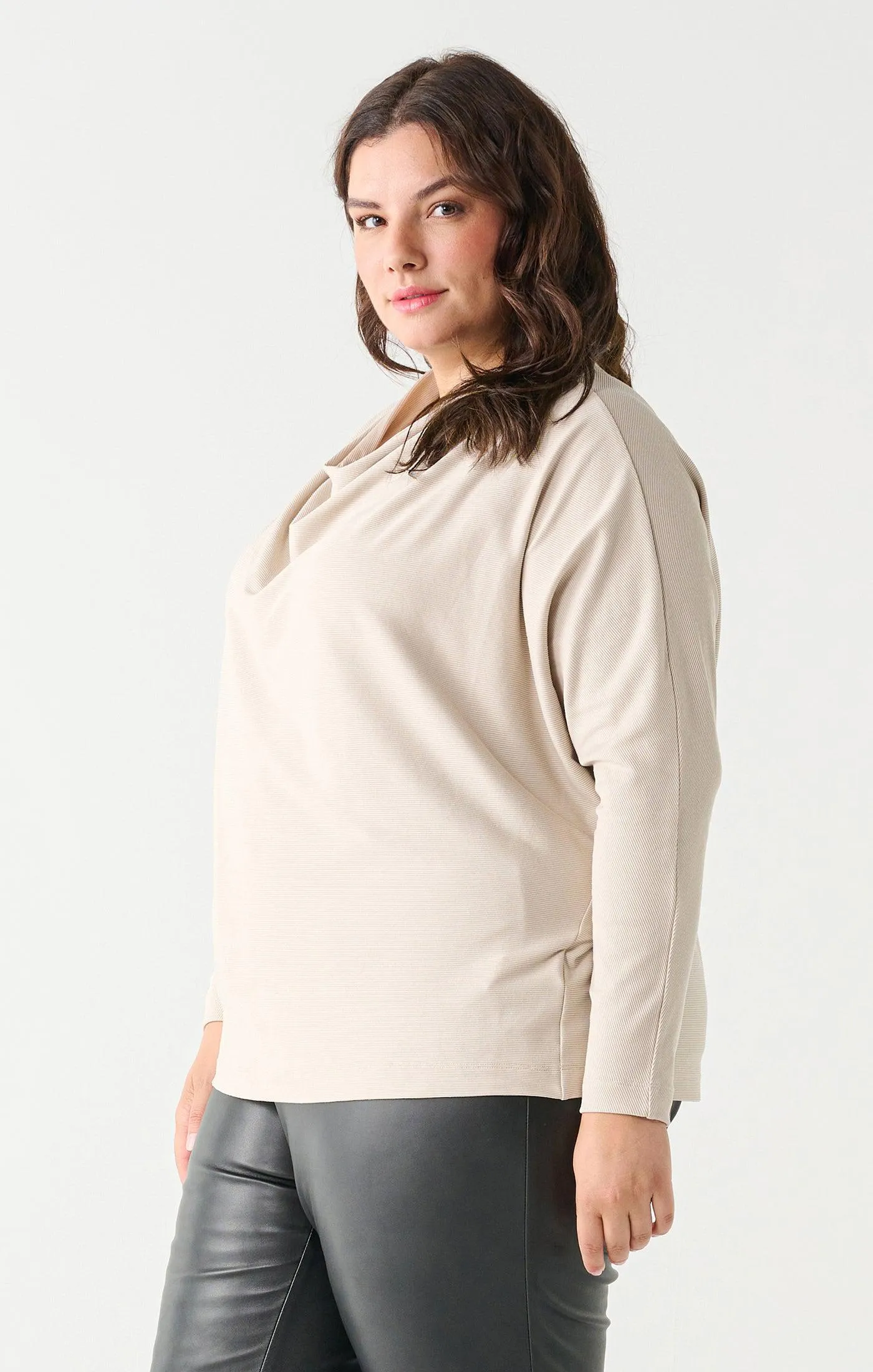 Dex Plus Ribbed Mockneck Knit Top In Sandstone