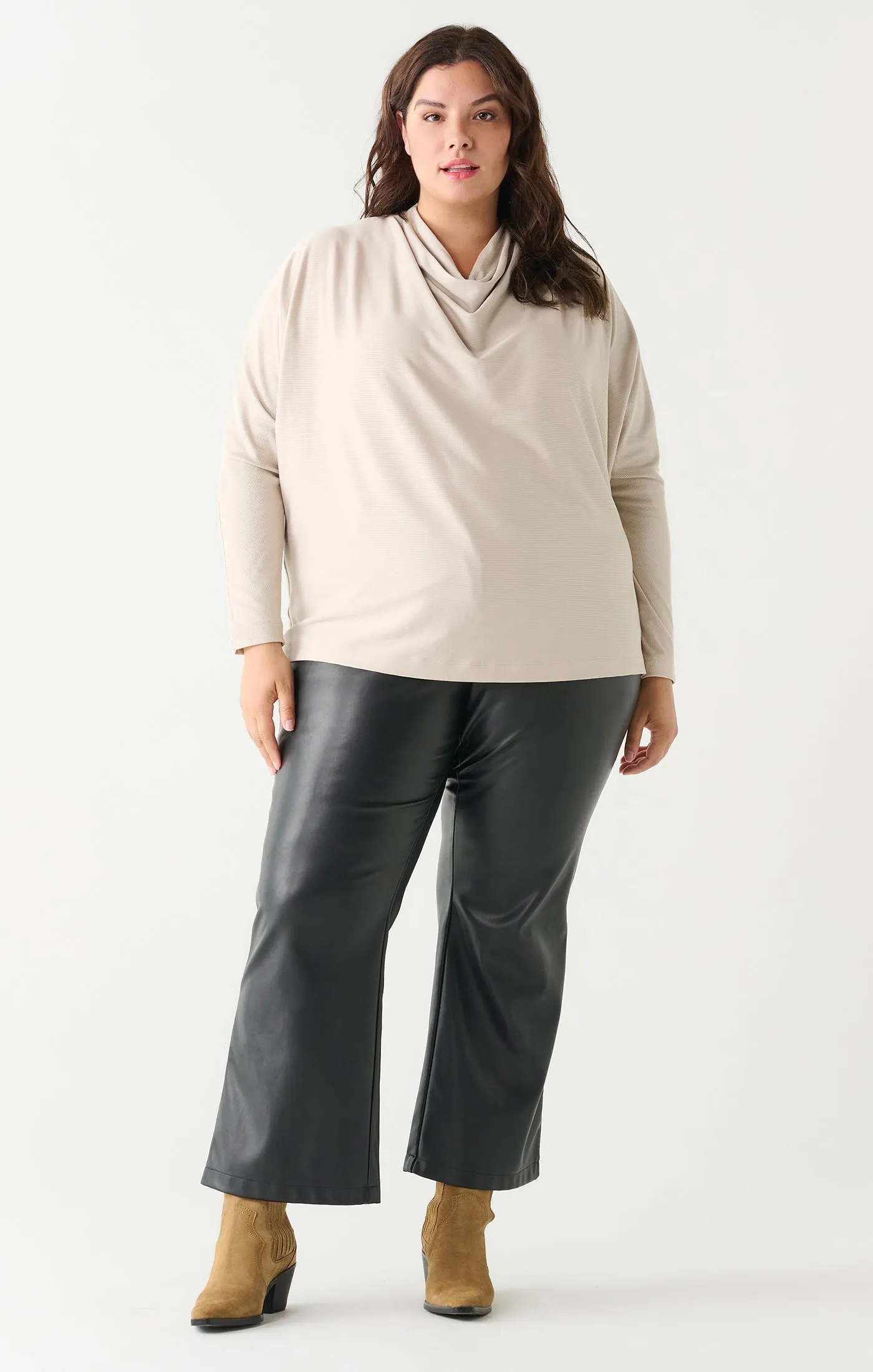 Dex Plus Ribbed Mockneck Knit Top In Sandstone