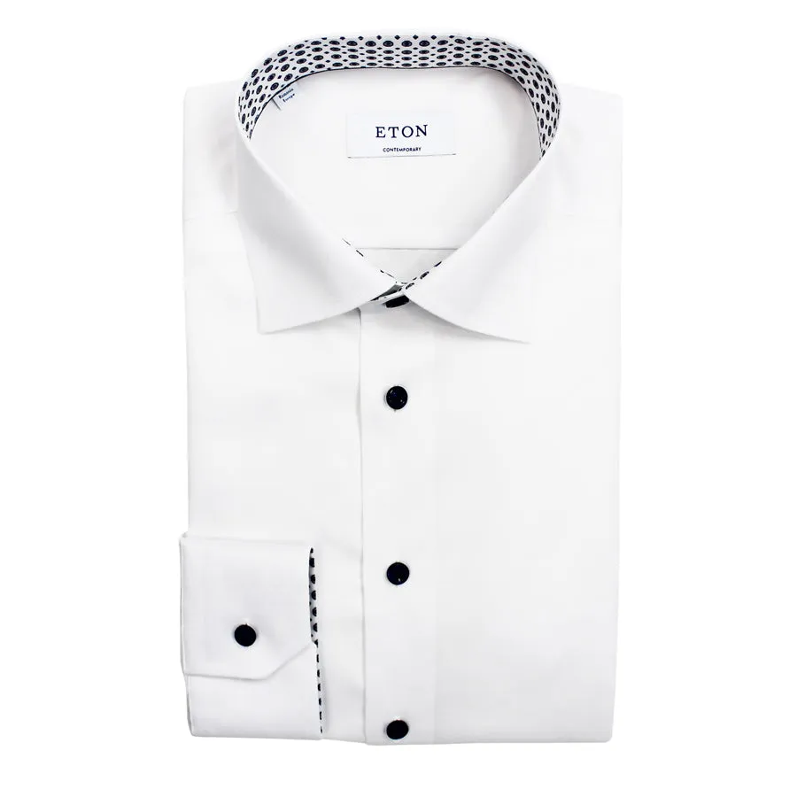 Eton - Contemporary Fit Shirt in White with Medallion Trim