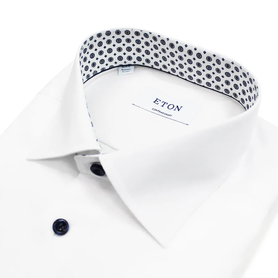 Eton - Contemporary Fit Shirt in White with Medallion Trim