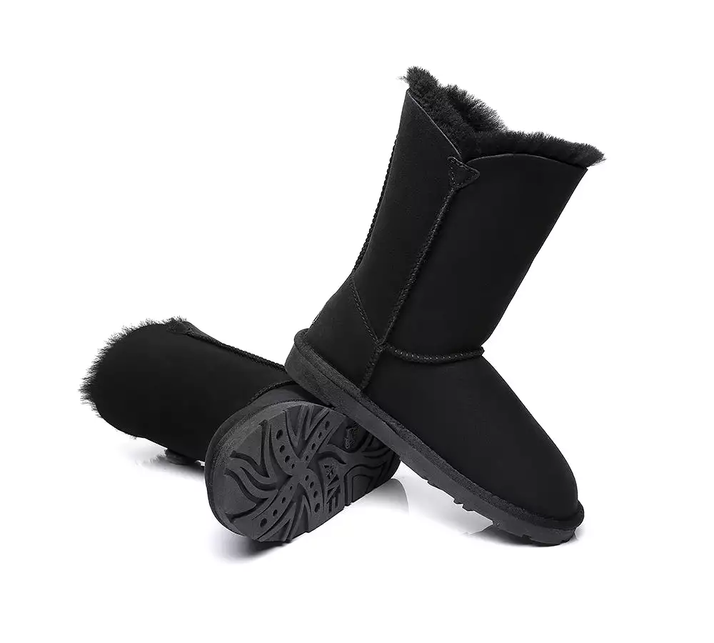 EVERAU Short Twin Button Sheepskin Boots Aspen