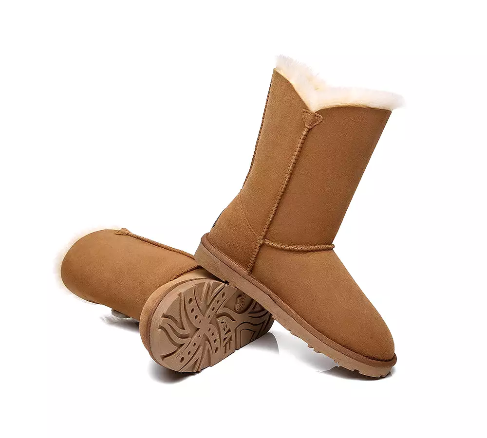 EVERAU Short Twin Button Sheepskin Boots Aspen