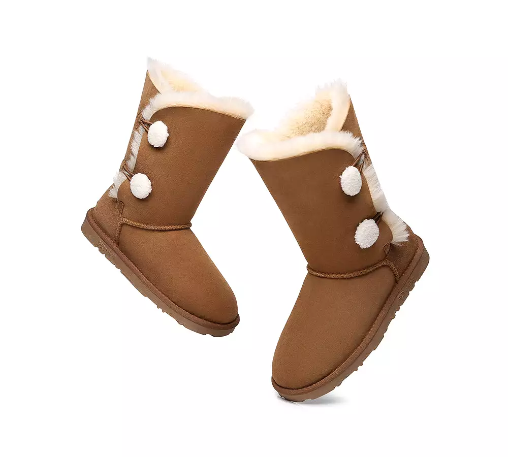 EVERAU Short Twin Button Sheepskin Boots Aspen