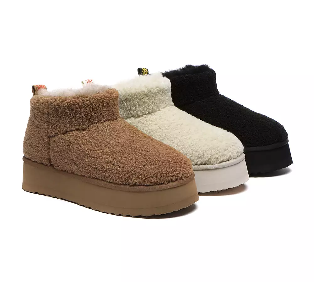 EVERAU UGG Sheepskin Wool Plush Ankle Boots Ultra Platform Teddycozy