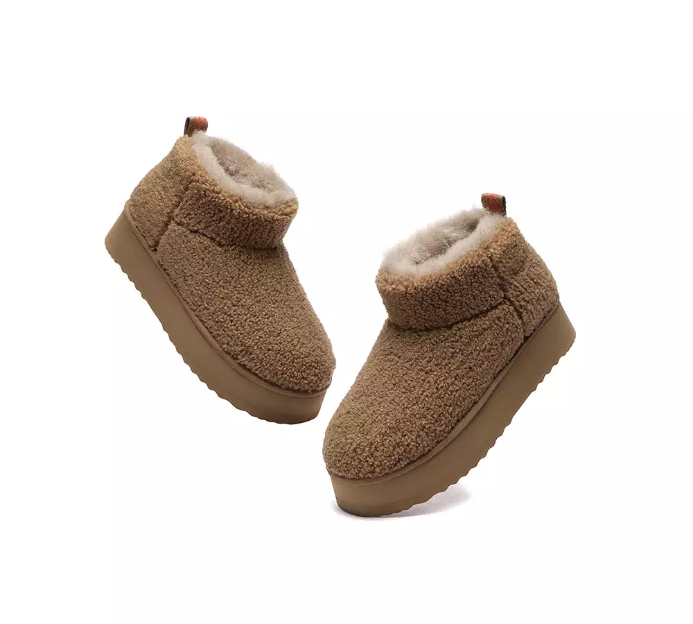 EVERAU UGG Sheepskin Wool Plush Ankle Boots Ultra Platform Teddycozy