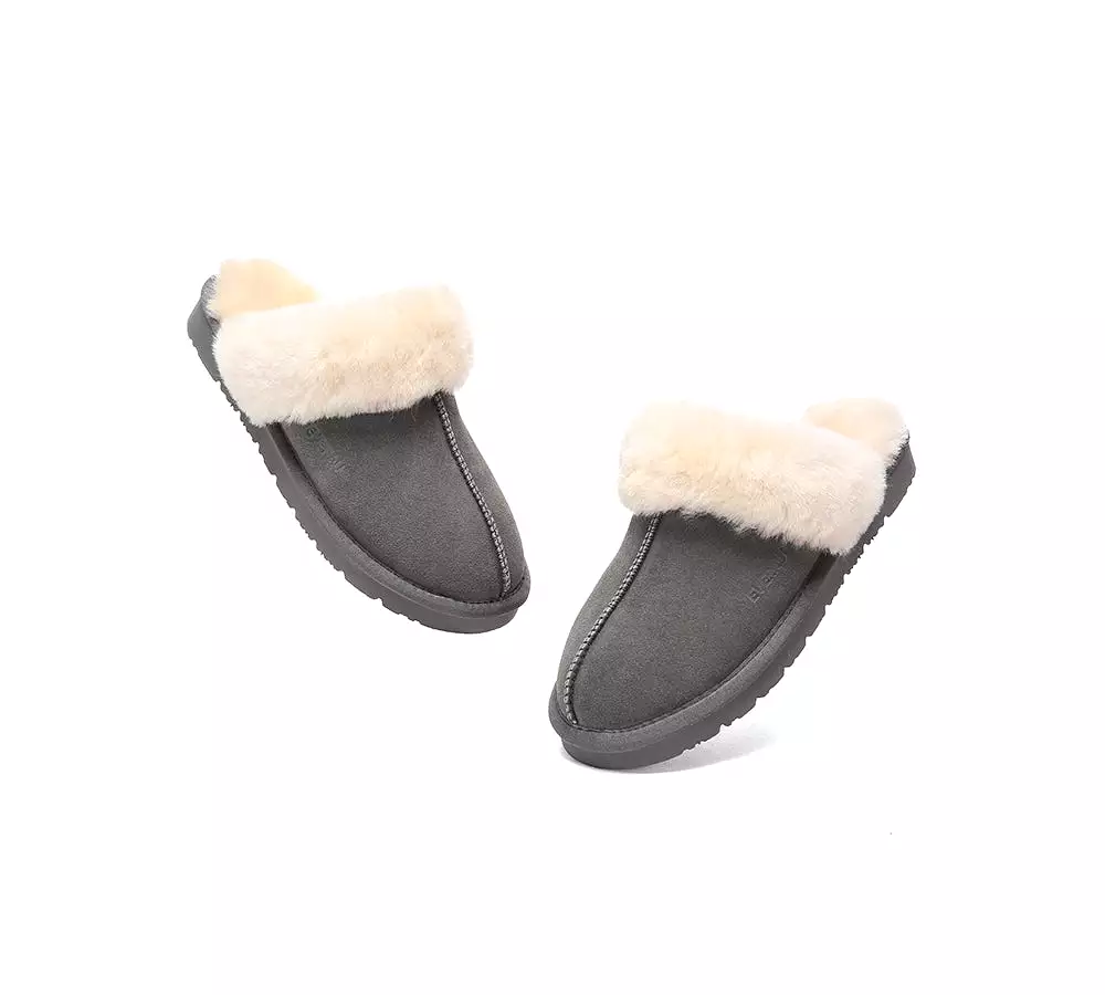 EVERAU UGG Sheepskin Wool Suede Scuff Slippers Muffin