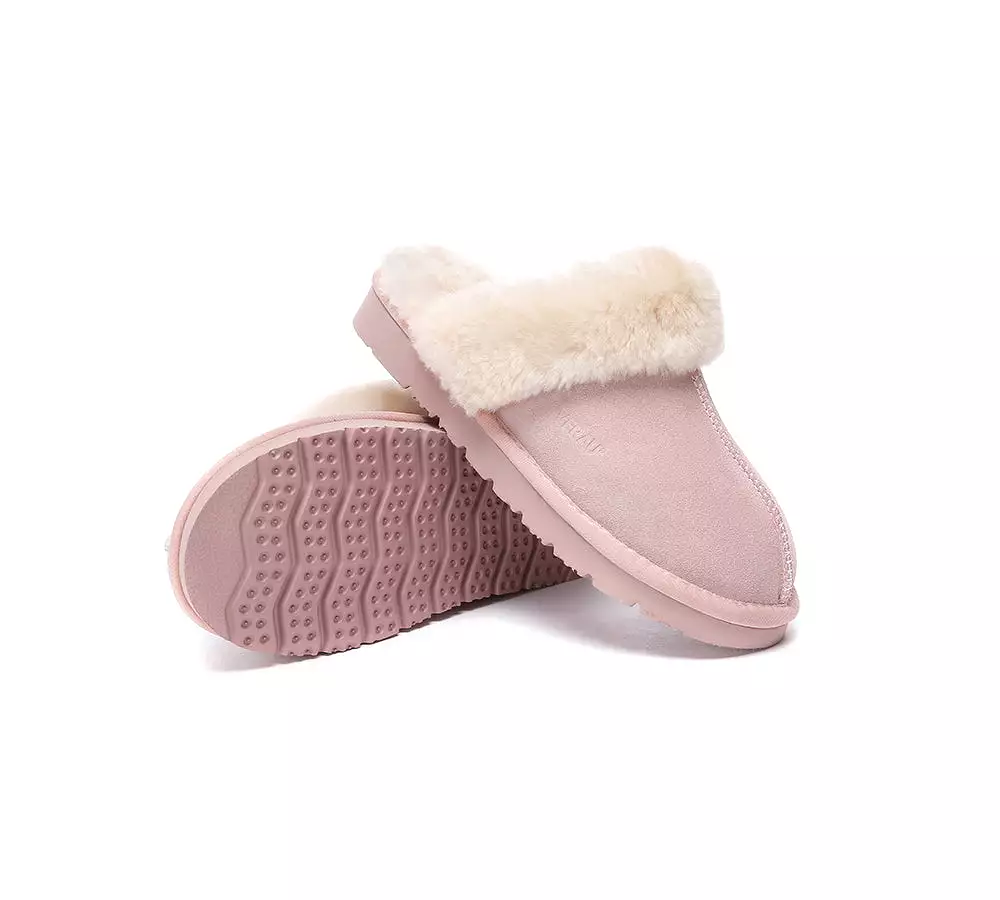 EVERAU UGG Sheepskin Wool Suede Scuff Slippers Muffin