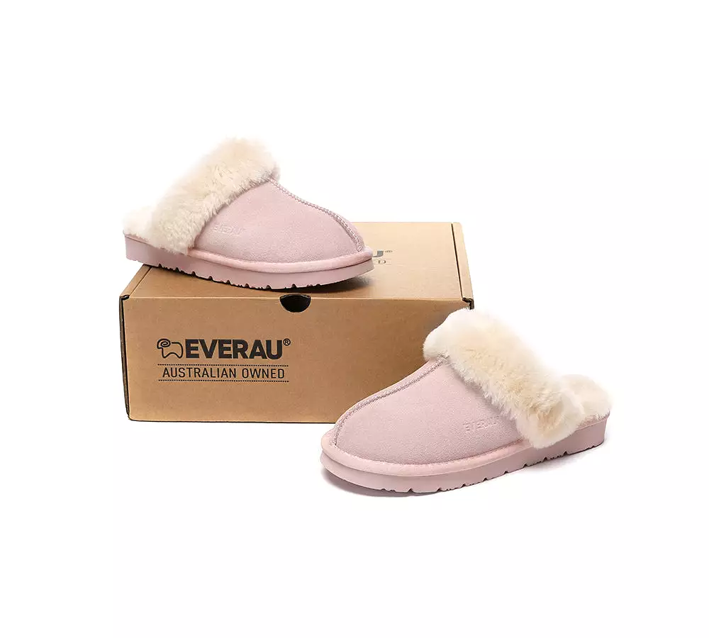 EVERAU UGG Sheepskin Wool Suede Scuff Slippers Muffin