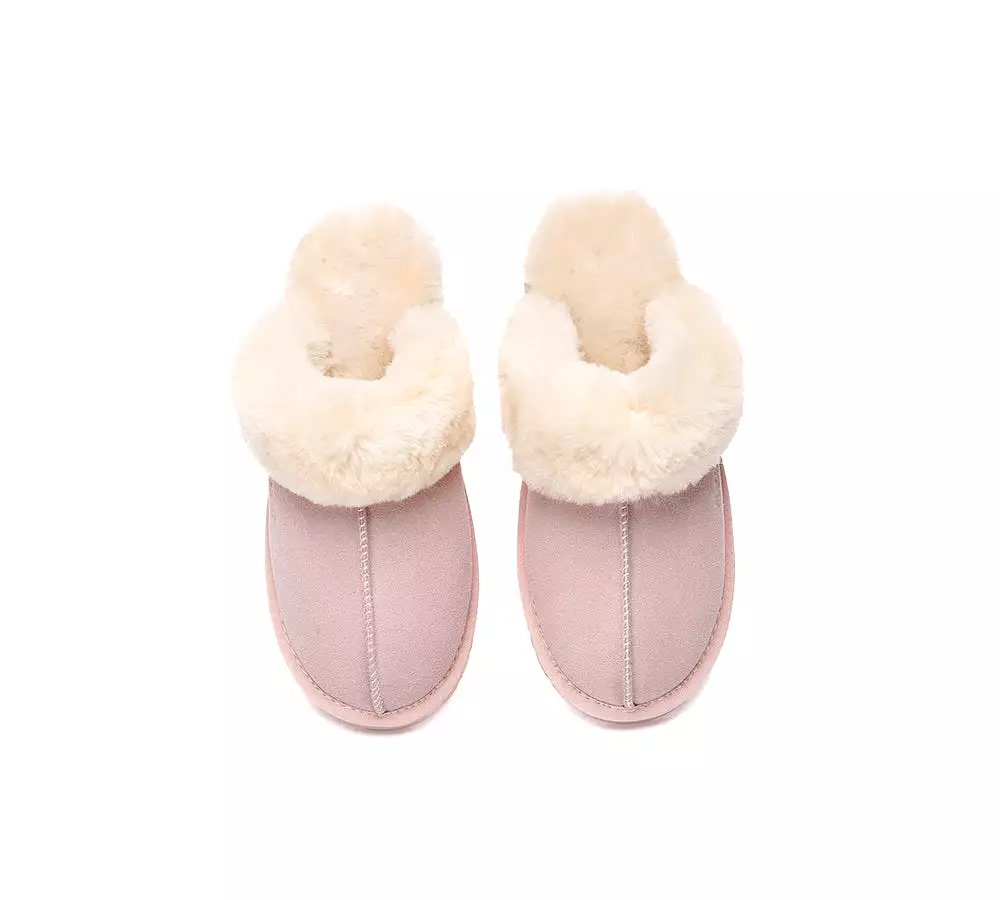 EVERAU UGG Sheepskin Wool Suede Scuff Slippers Muffin