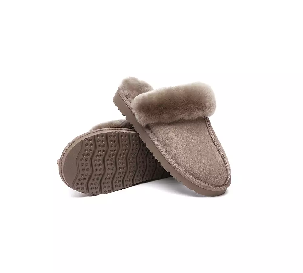 EVERAU UGG Sheepskin Wool Suede Scuff Slippers Muffin