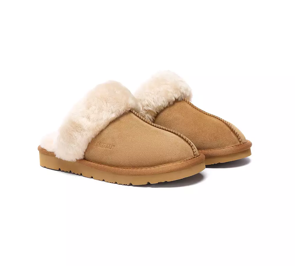 EVERAU UGG Sheepskin Wool Suede Scuff Slippers Muffin