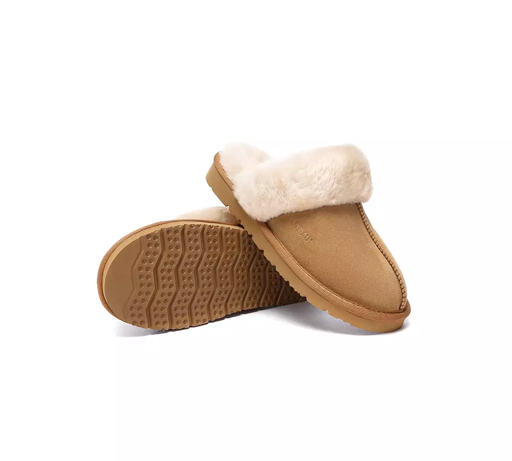 EVERAU UGG Sheepskin Wool Suede Scuff Slippers Muffin