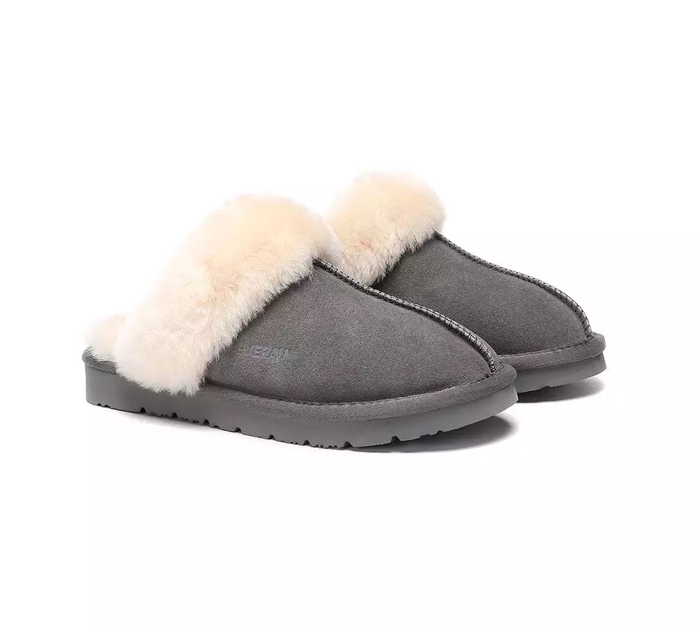 EVERAU UGG Sheepskin Wool Suede Scuff Slippers Muffin