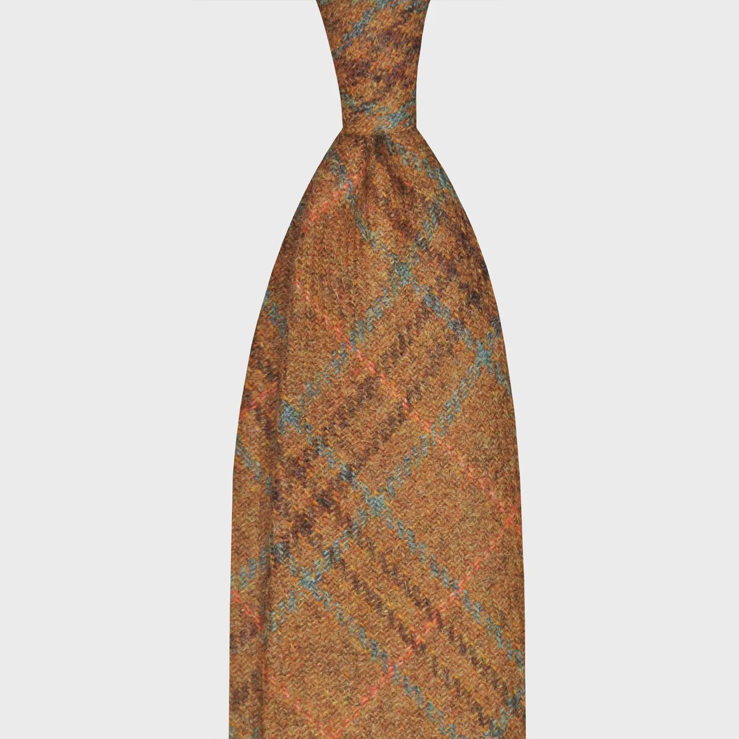 F.Marino Tweed Tie 3 Folds Glen Plaid Copper Brown