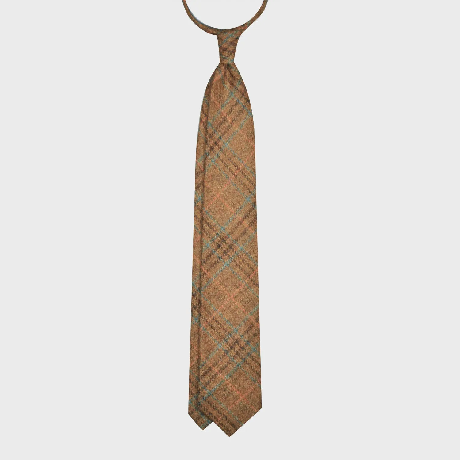 F.Marino Tweed Tie 3 Folds Glen Plaid Copper Brown