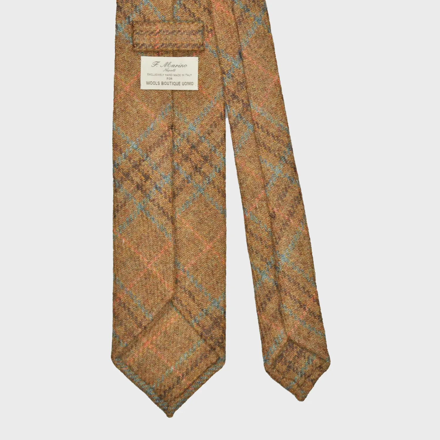 F.Marino Tweed Tie 3 Folds Glen Plaid Copper Brown