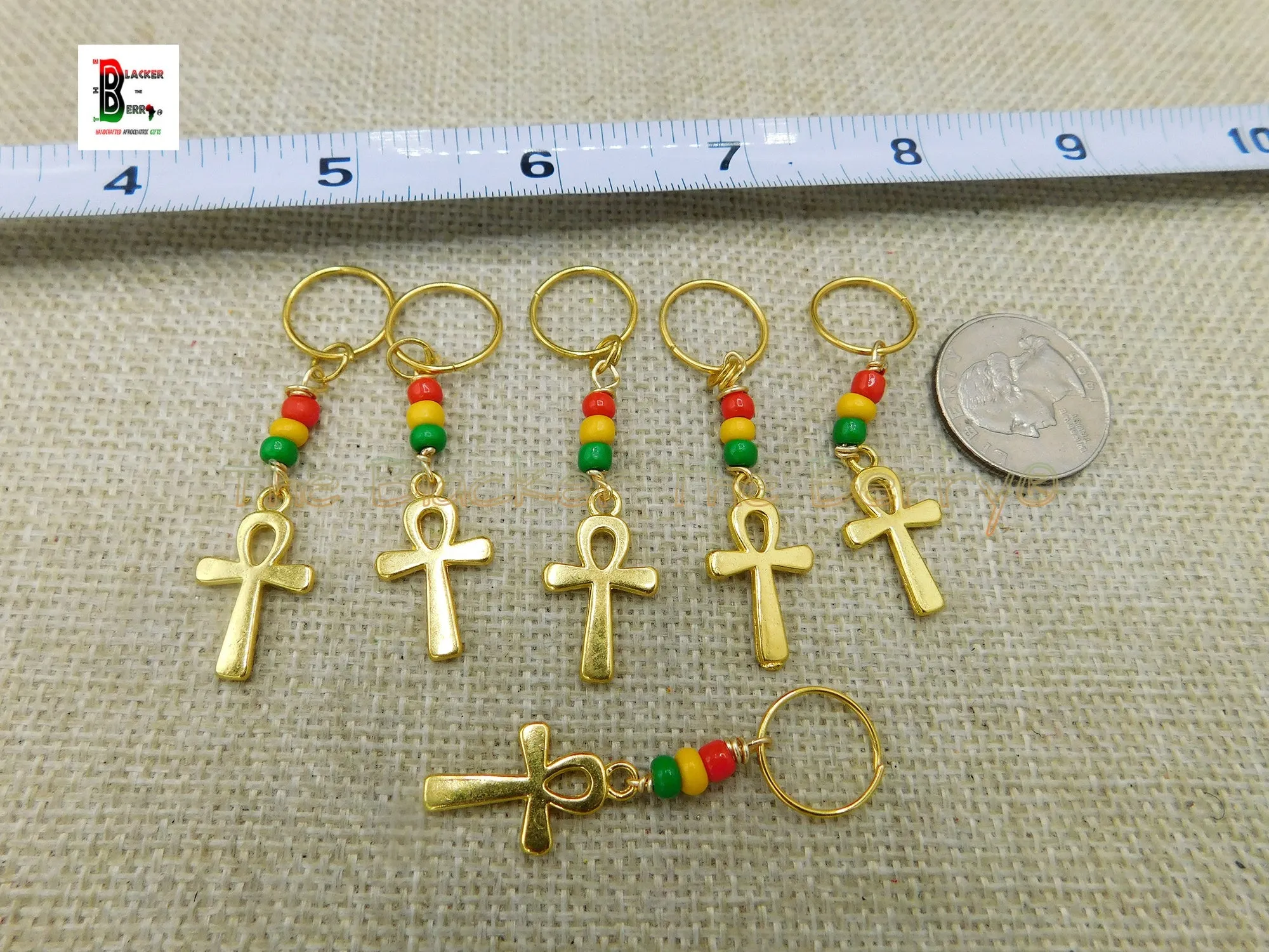 Gold Ankh Hair Jewelry Rasta Accessories Set of 10 Braids Twist Black Owned