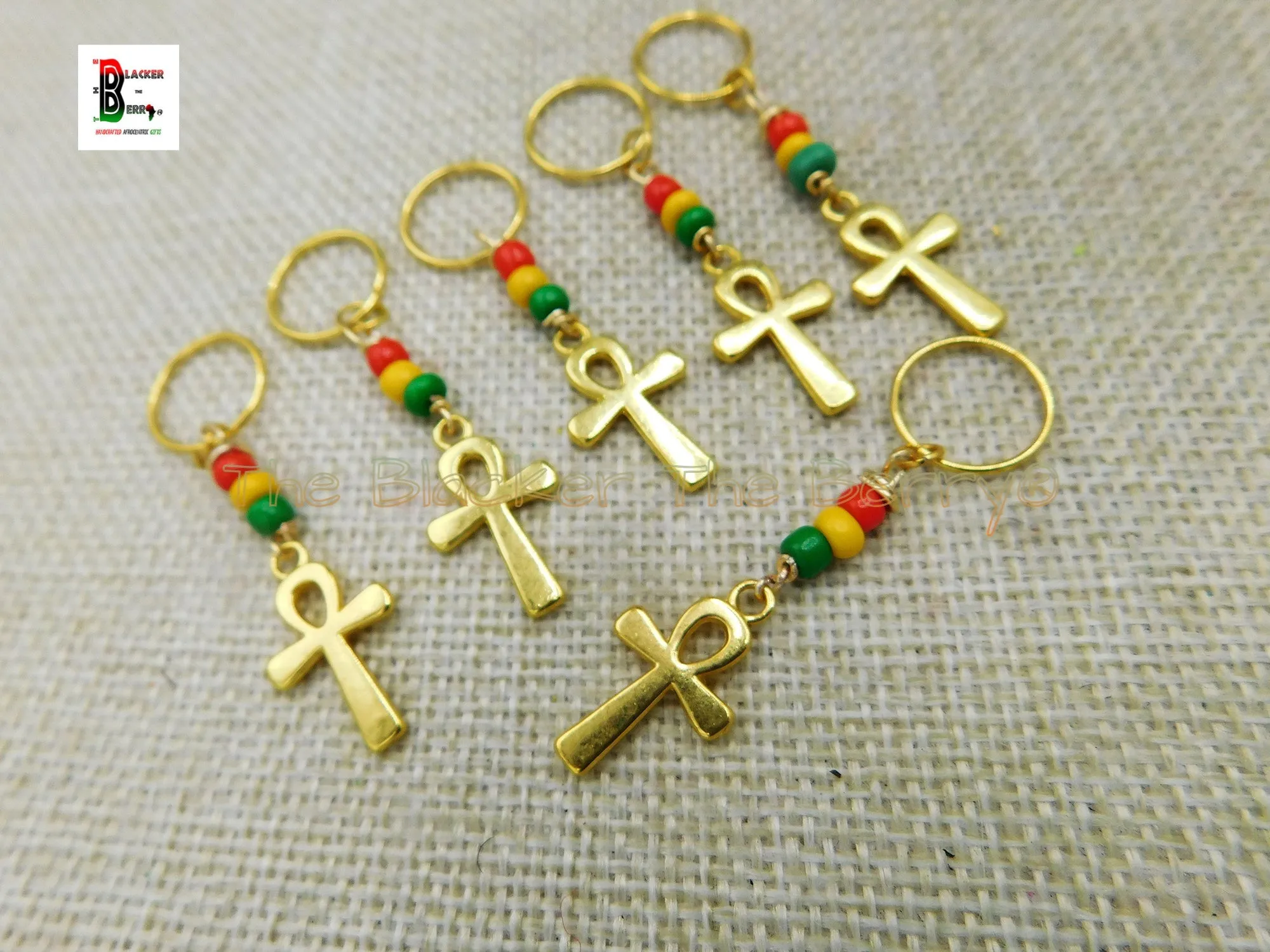 Gold Ankh Hair Jewelry Rasta Accessories Set of 10 Braids Twist Black Owned