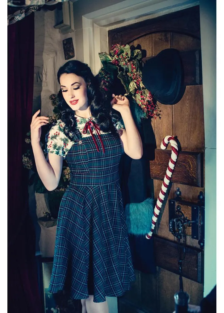 Hell Bunny Peebles Tartan Pinefore 40's Dress Green