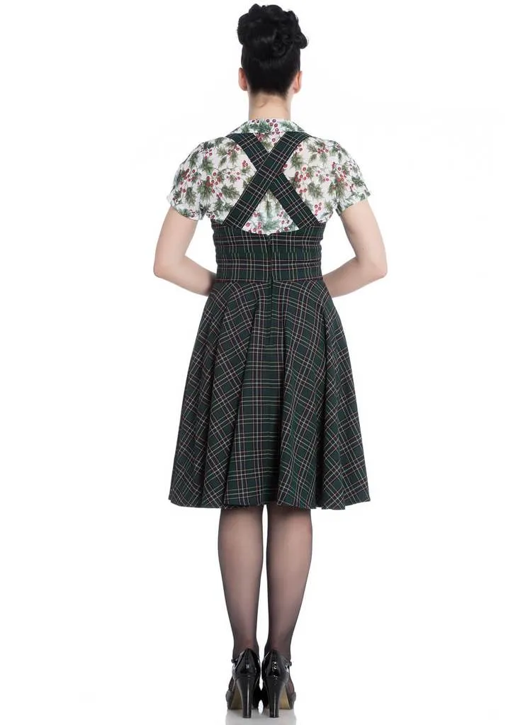 Hell Bunny Peebles Tartan Pinefore 40's Dress Green