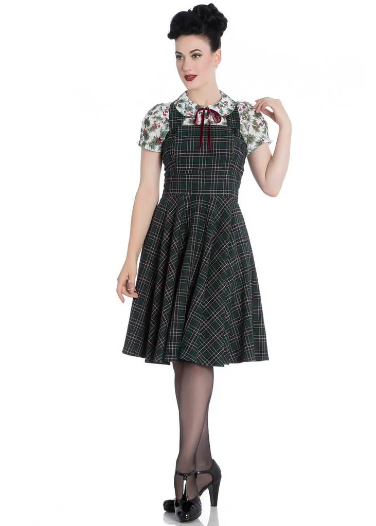 Hell Bunny Peebles Tartan Pinefore 40's Dress Green