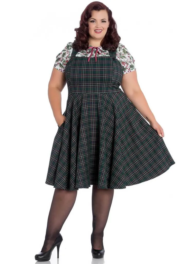 Hell Bunny Peebles Tartan Pinefore 40's Dress Green