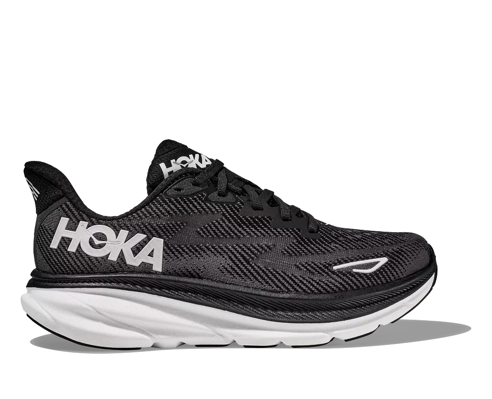 'Hoka' Men's Clifton 9 - Black / White (Wide)