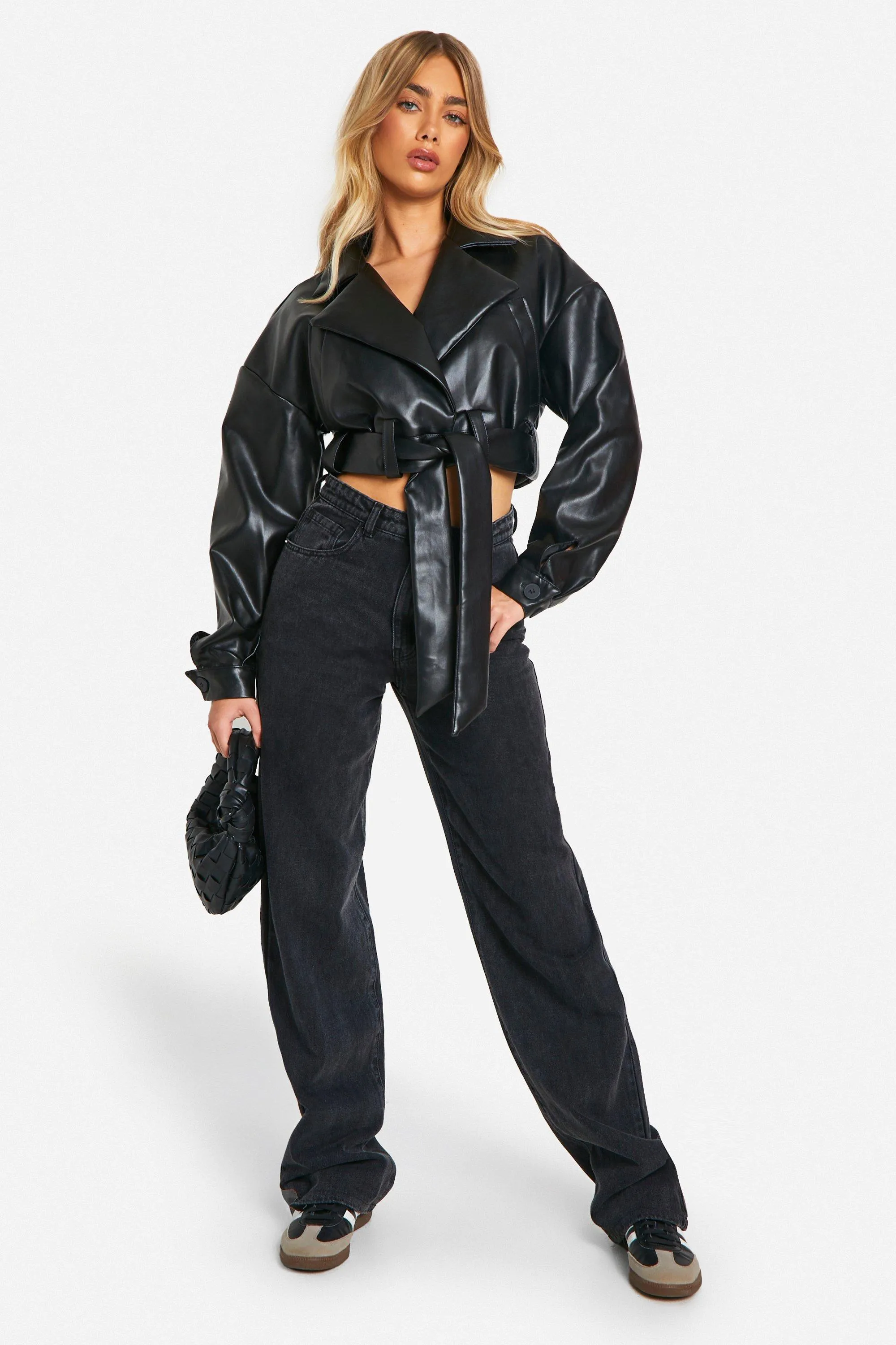 Jackets & Coats | Belted Super Crop Biker Jacket | boohoo