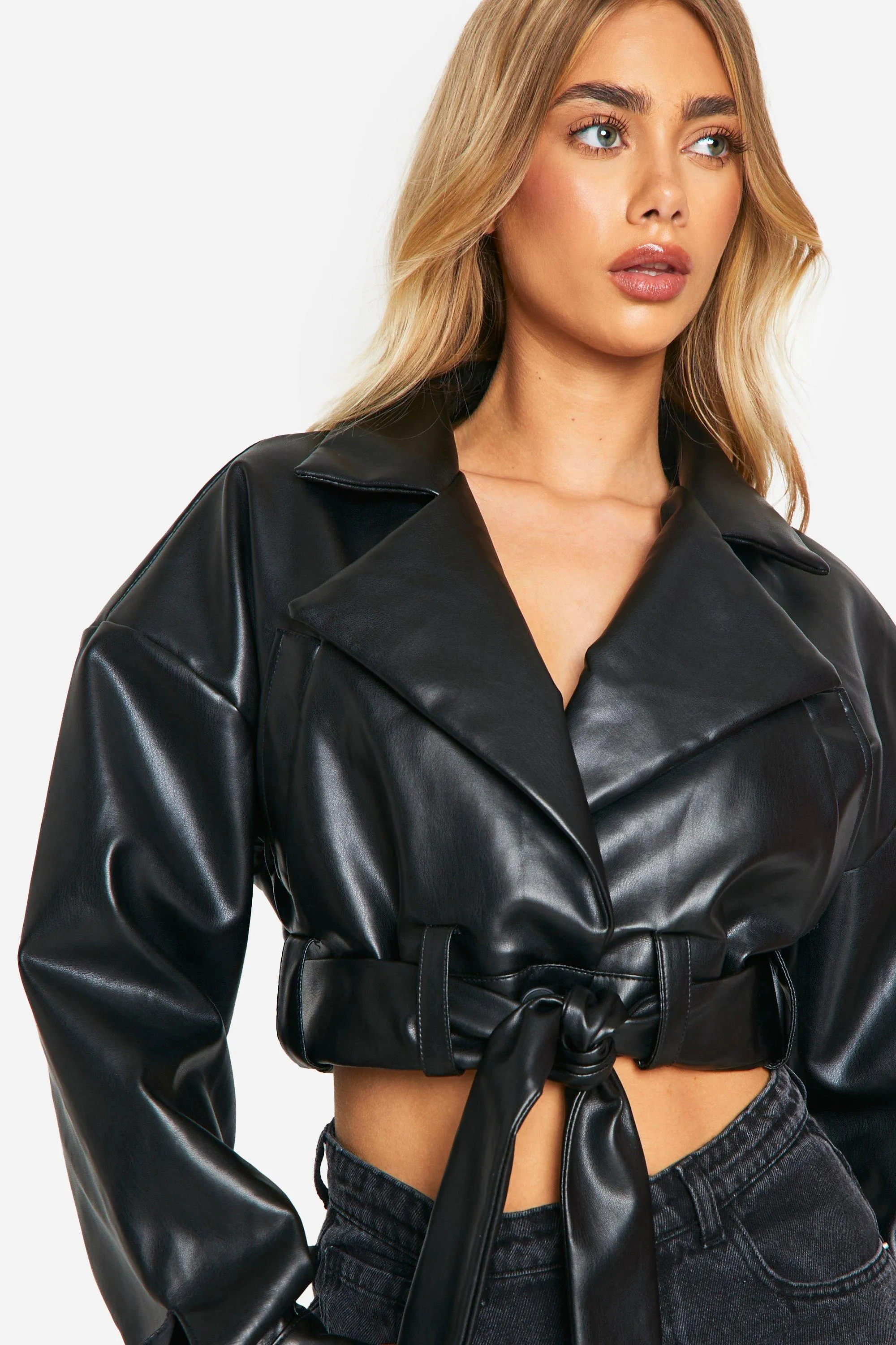 Jackets & Coats | Belted Super Crop Biker Jacket | boohoo