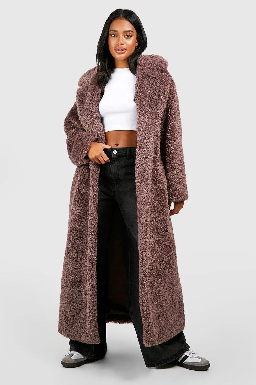 Jackets & Coats | Textured Maxi Fur Coat | boohoo