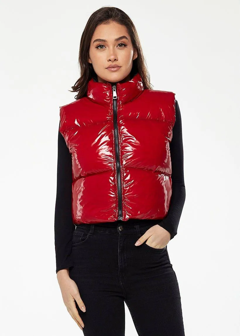 Jackets & Coats | Wet Look Gilet in Red | Liquorish