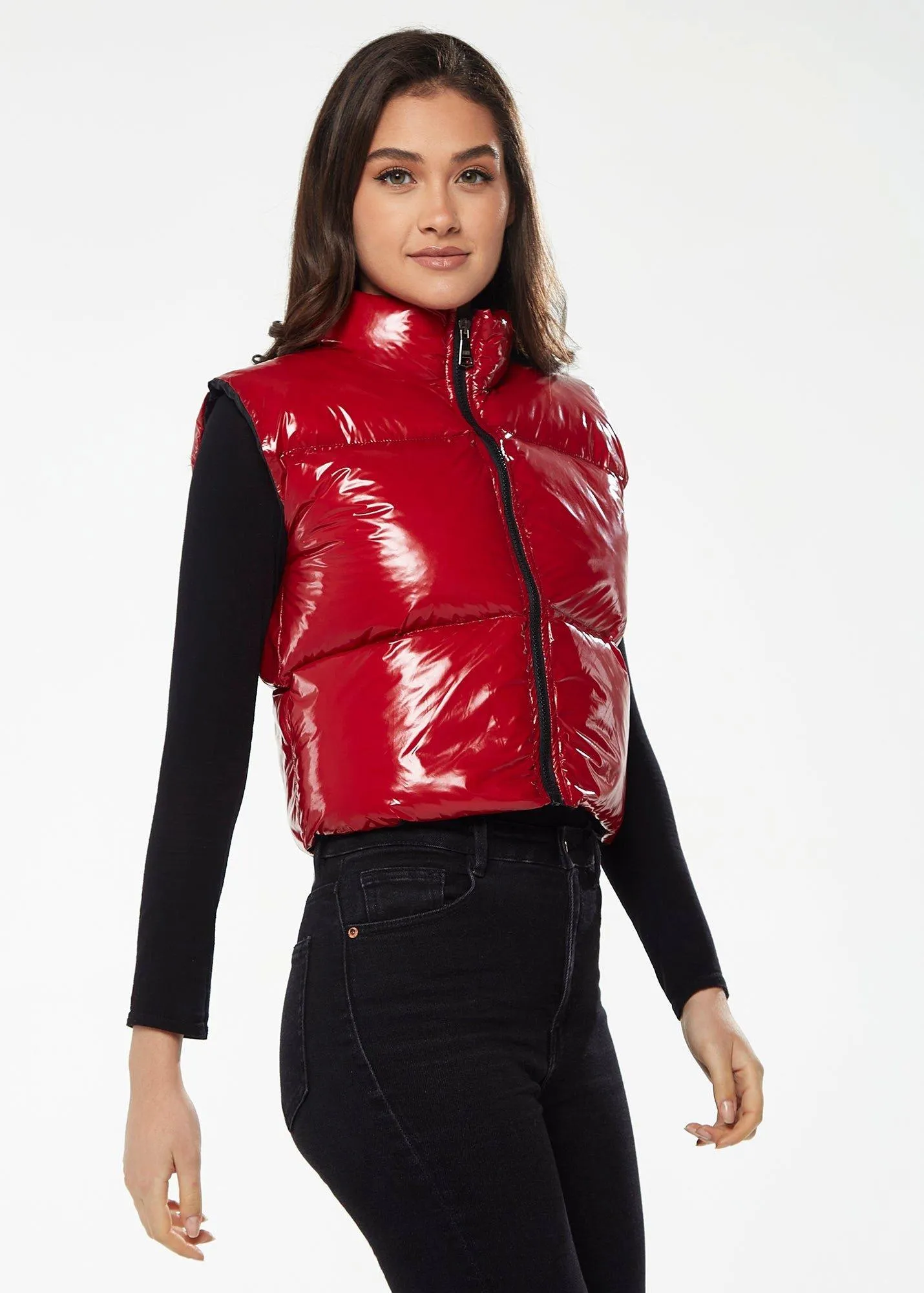 Jackets & Coats | Wet Look Gilet in Red | Liquorish