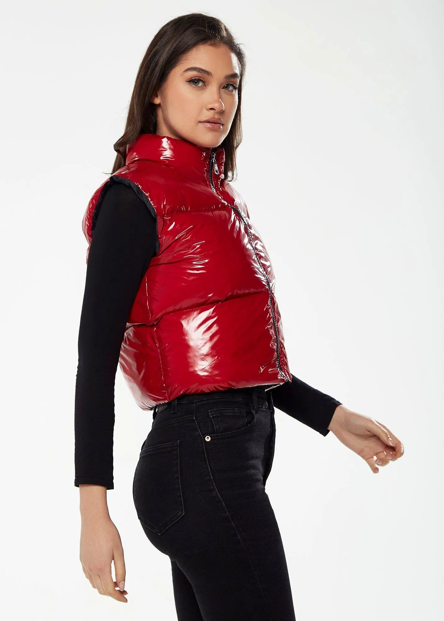 Jackets & Coats | Wet Look Gilet in Red | Liquorish