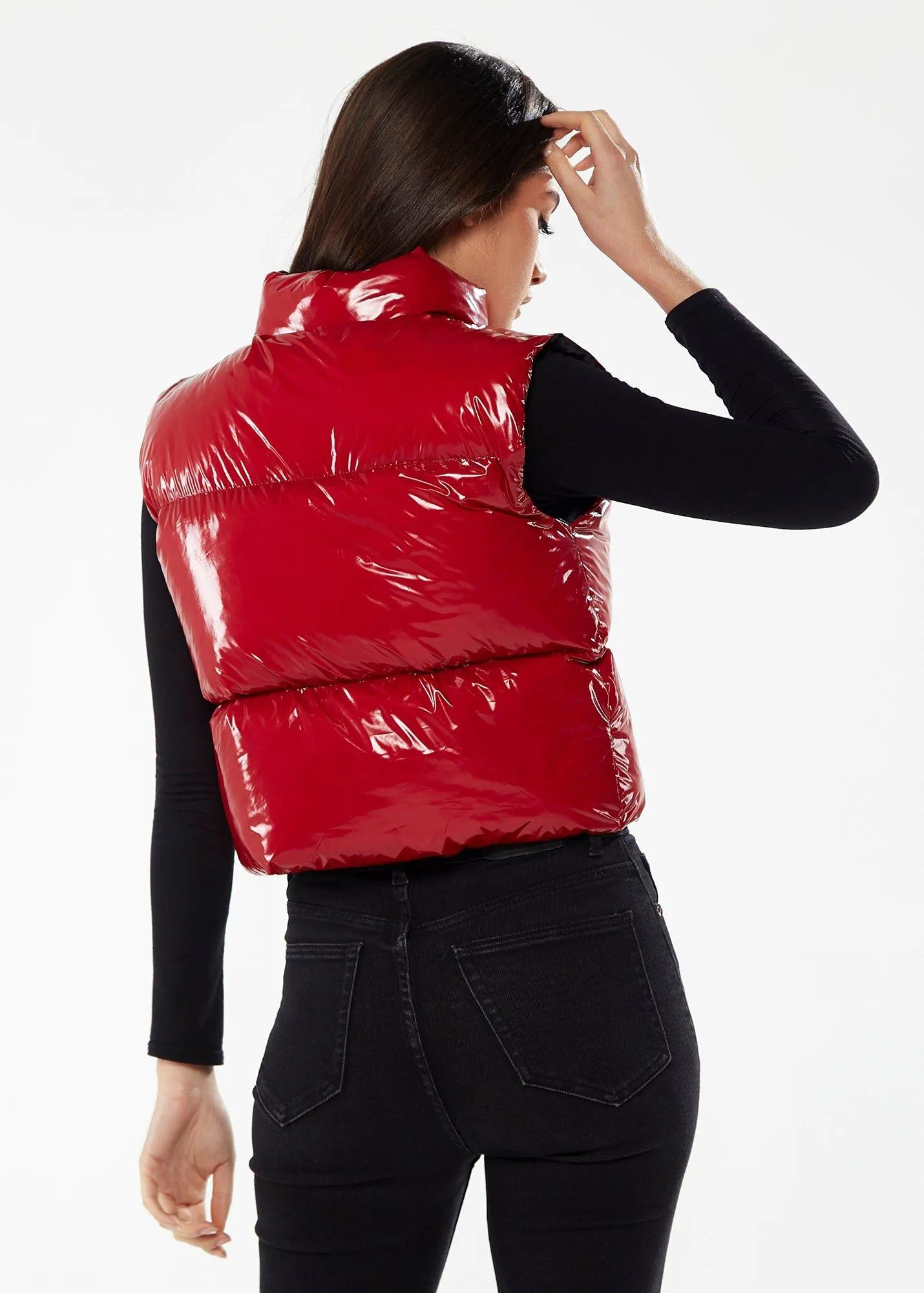 Jackets & Coats | Wet Look Gilet in Red | Liquorish