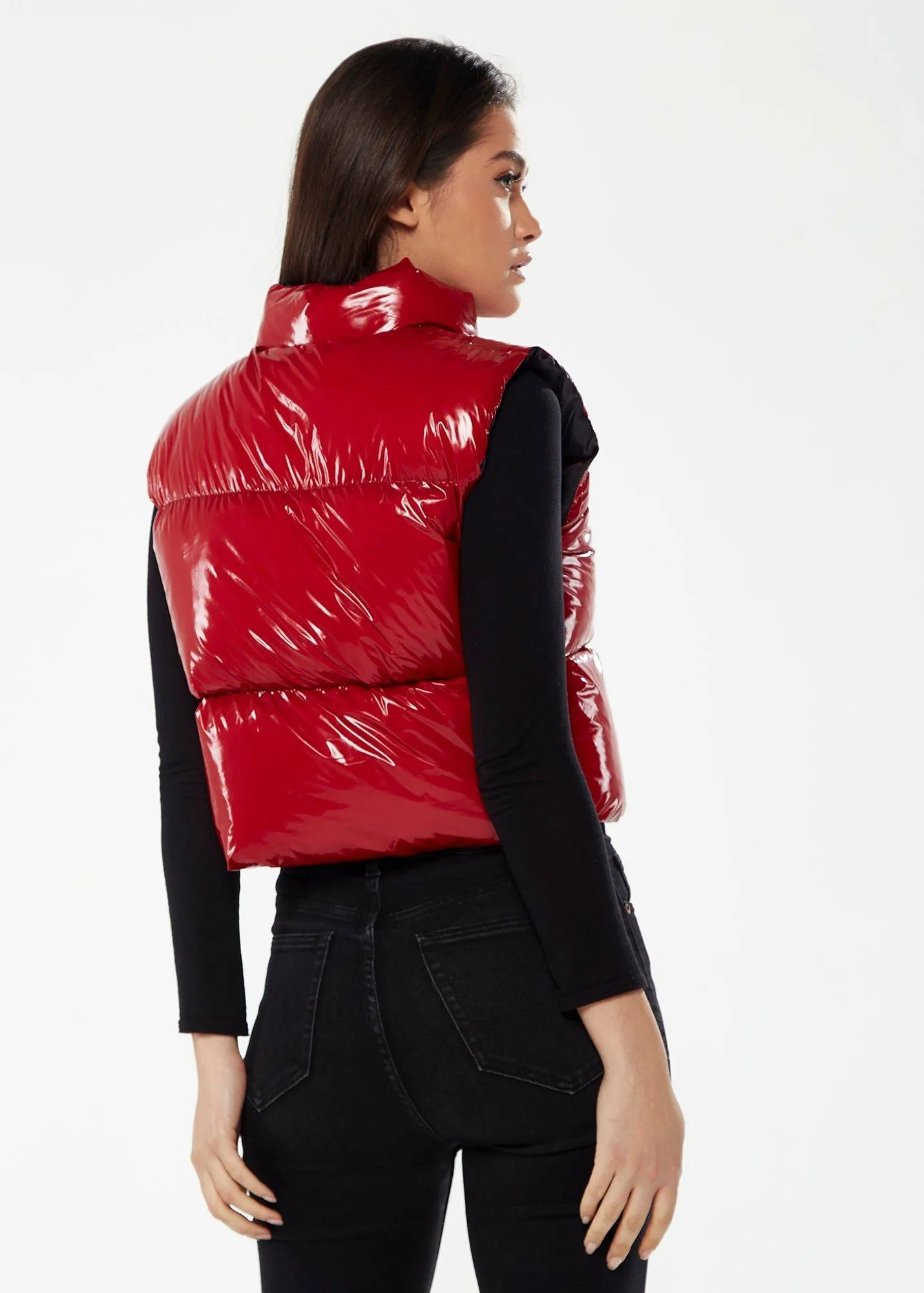 Jackets & Coats | Wet Look Gilet in Red | Liquorish