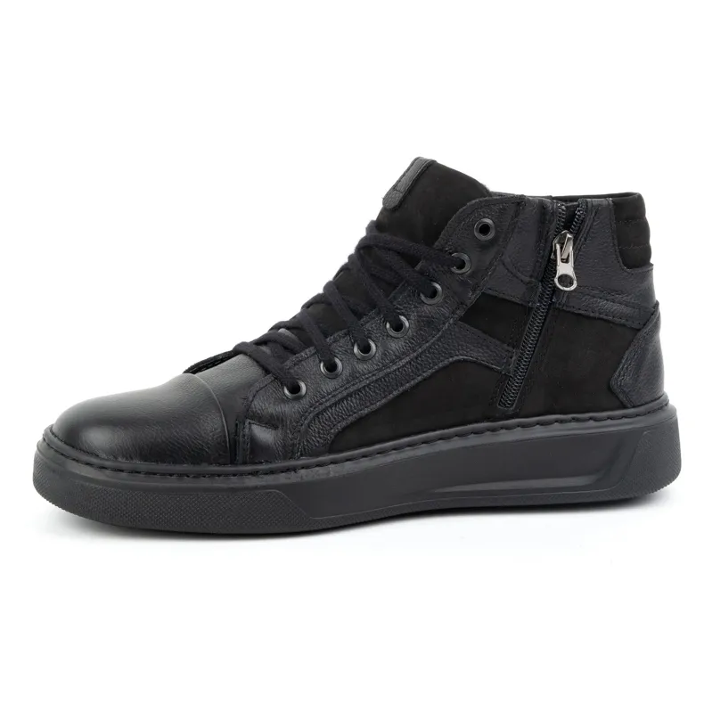 KOMODO Men's Leather Winter Sneakers Shoes 886K Black