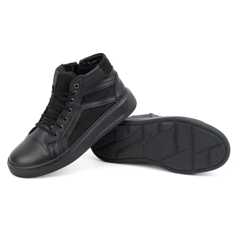 KOMODO Men's Leather Winter Sneakers Shoes 886K Black