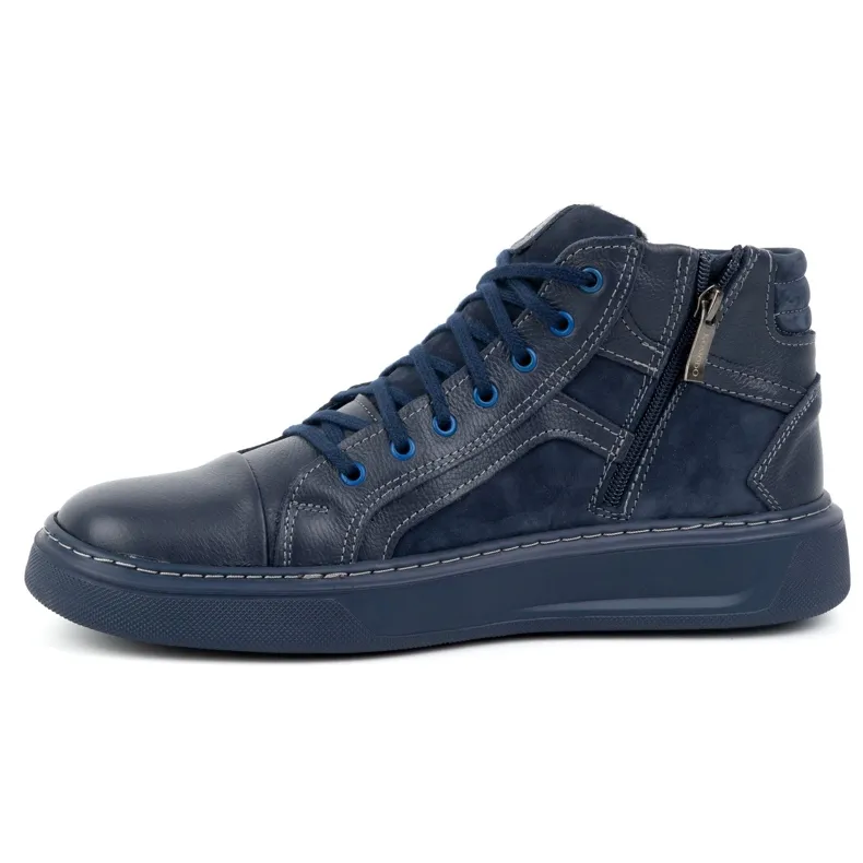 KOMODO Men's Leather Winter Sneakers Shoes 886K Navy Blue